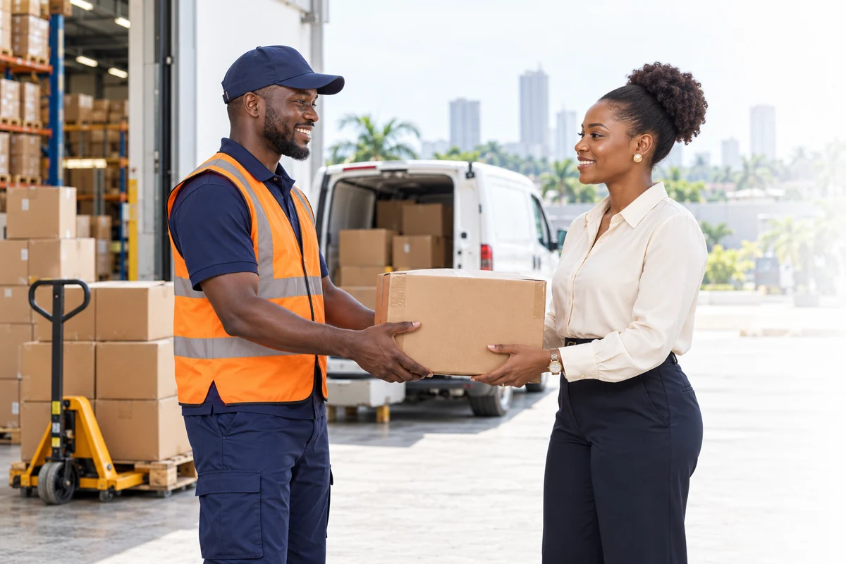 Illustration de la réception de marchandises par une entrepreneuse